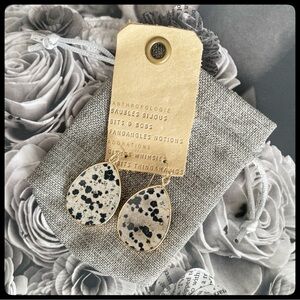 🆕 {Anthropologie} Dalmatian Jasper Stone Drop Dangle Earrings